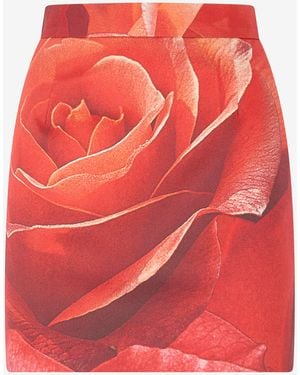 Roberto Cavalli Miniskirt With Rose Print - Red