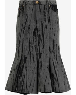 Roberto Cavalli Denim Skirt With A Streak Effect - Black