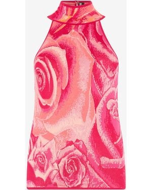 Roberto Cavalli Top With Garden Rose Print - Pink