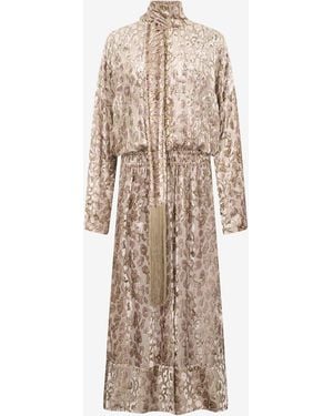 Roberto Cavalli Long Dress With All-Over Dappled Pattern - Natural
