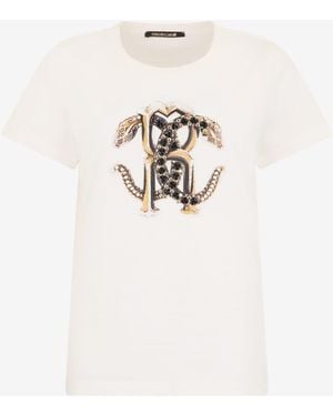 Roberto Cavalli Ivory T-Shirt With Logo - Natural