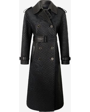 Roberto Cavalli Long Trench Coat With Dragons - Black