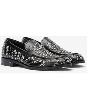 Roberto Cavalli Leather Loafers With Studs And Rhinestones - Black