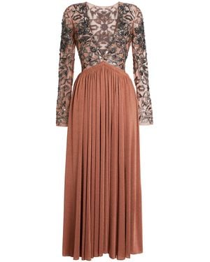 Roberto Cavalli Long V-Neck Sequin Embroidered Dress - Blanco