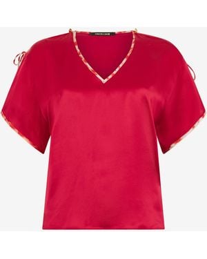 Roberto Cavalli Silk Tie-Shoulder Top - Red