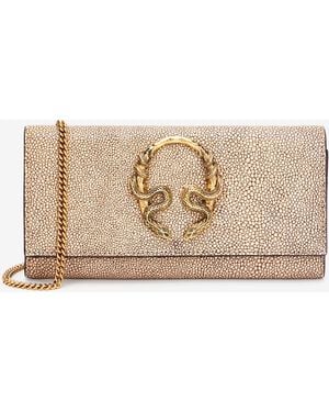 Roberto Cavalli Cartera Serpentine De Piel Con Cadena - Neutro