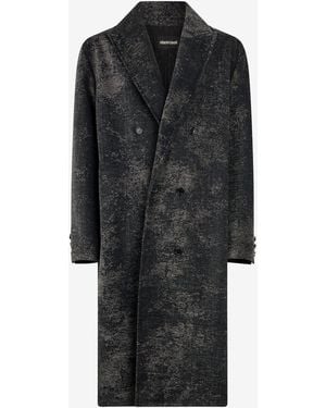 Roberto Cavalli Double-Breasted Coat With Distressed Effect - Black
