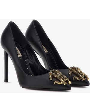 Roberto Cavalli Décolleté With Monogram Mirror Snake - Black