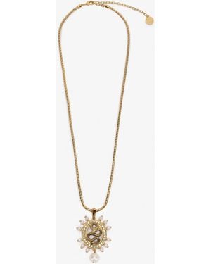 Roberto Cavalli Collar Con Colgante De Serpiente Y Perlas - Blanco