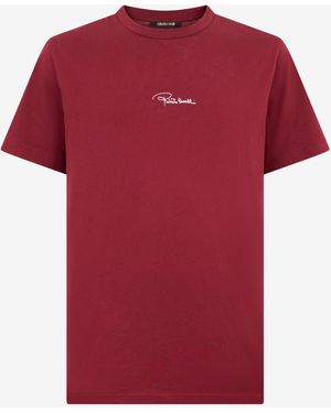 Roberto Cavalli Burgundy Snake Print T-Shirt - Red