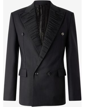 Roberto Cavalli Double-Breasted Wool-Blend Blazer - Black