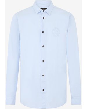 Roberto Cavalli Light Shirt With Monogram Rc Embroidery - Blue