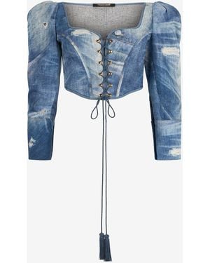 Roberto Cavalli Denim Patchwork-Effect Corset With Lacing - Blue