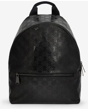 Roberto Cavalli Backpack With All-Over Mirror Snake Monogram - Black