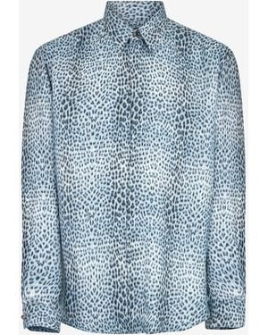Roberto Cavalli Silk Shirt With Baby Jaguar Print - Blue