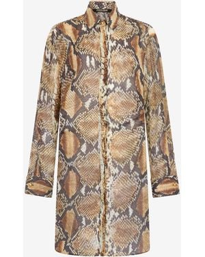 Roberto Cavalli Python Print Shirt Dress - Natural
