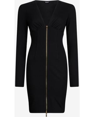 Roberto Cavalli Mini Dress With Front Zip - Black
