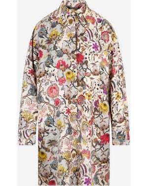 Roberto Cavalli Florentine Flowers Print Silk Mini Dress - White