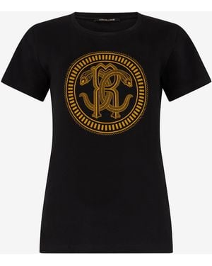 Roberto Cavalli Cotton T-Shirt With Logo - Black