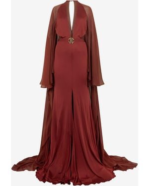 Roberto Cavalli Burgundy Silk Maxi Dress - Red