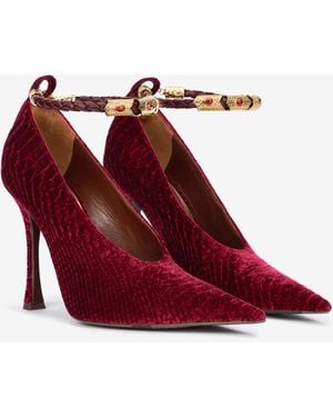 Roberto Cavalli Burgundy Pumps With Strap - Red