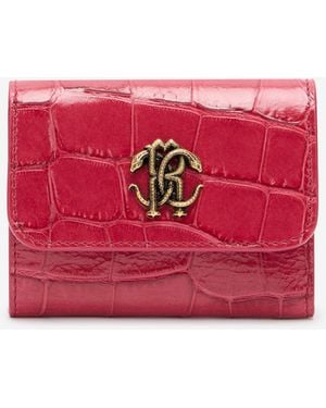 Roberto Cavalli Crocodile-Effect Square Card Holder - Red
