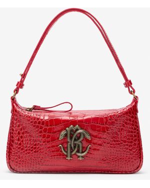 Roberto Cavalli Croc-Embossed Shoulder Bag With Mirror Snake - Red