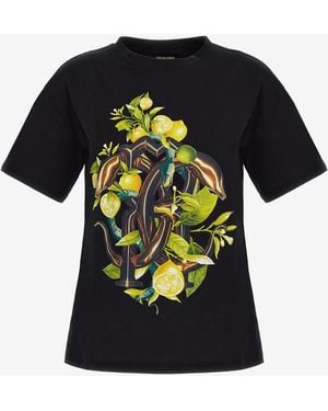Roberto Cavalli Lemon Print T-Shirt - Black