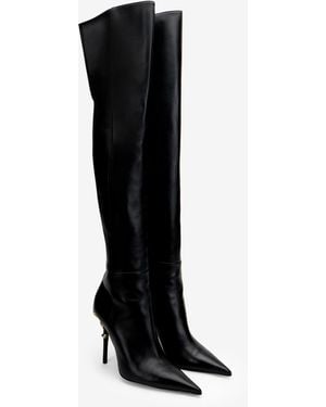 Roberto Cavalli Cuissardes En Cuir Serpentine - Noir