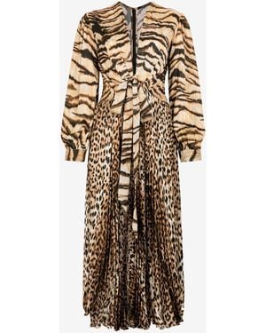 Roberto Cavalli Animal-Print Knot-Font Midi Dress - White