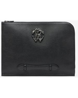 Roberto Cavalli Pouch Negro Con Monogram Rc