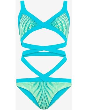 Roberto Cavalli Trikini With Optical Glass Print - Blue