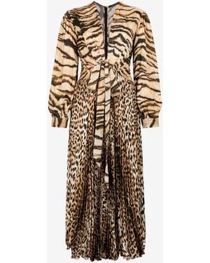 Roberto Cavalli Animal-Print Knot-Font Midi Dress - White