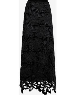 Roberto Cavalli Long Floral Lace Skirt - Black