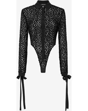 Roberto Cavalli Polka-Dot Shirt-Style Bodysuit - Black