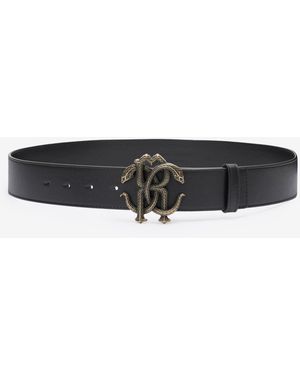 Roberto Cavalli Logo Leather Belt - Black