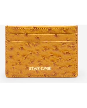 Roberto Cavalli Ostrich-Effect Flat Card Holder - Orange
