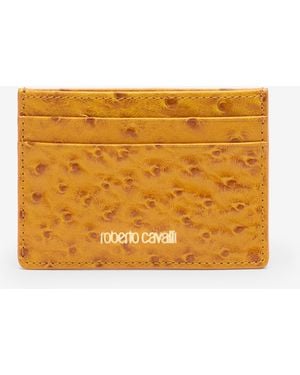 Roberto Cavalli Ostrich-Effect Flat Card Holder - Orange
