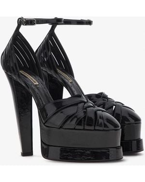 Roberto Cavalli Platform Sandals With Woven Upper - Black