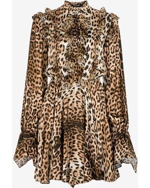 Roberto Cavalli Ruffled-Detail Leopard-Print Dress - Natural