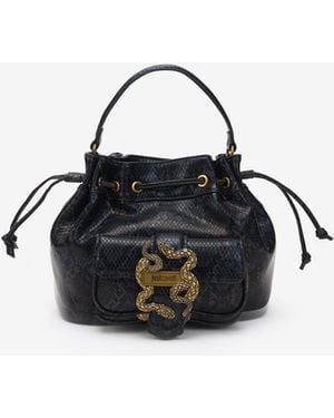 Roberto Cavalli Bolso De Mano Negro Con Detalle De Serpiente