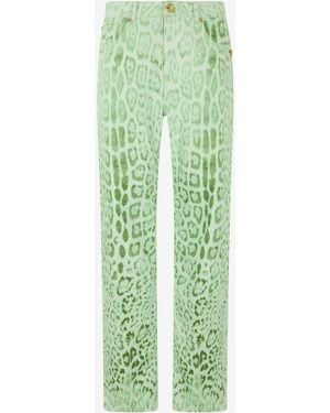 Roberto Cavalli Denim De Algodón Con Estampado Jaguar Mint - Verde