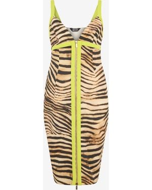 Roberto Cavalli Short Dress With Tiger Skin Print - Metallic