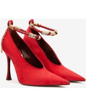 Roberto Cavalli Pumps With Jacquard Pattern And Jewel Strap - Red