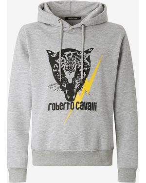Roberto Cavalli Sweatshirt With Jaguar And Lightning - Gray