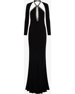 Roberto Cavalli Long Dress With Crystals - Black