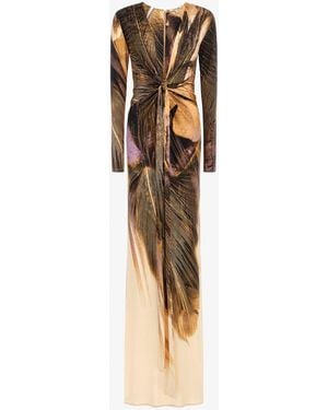 Roberto Cavalli Abito Lungo Stampa Savage - Bianco