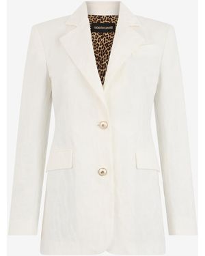 Roberto Cavalli Cotton Jacquard Blazer With Leopard Print - Natural