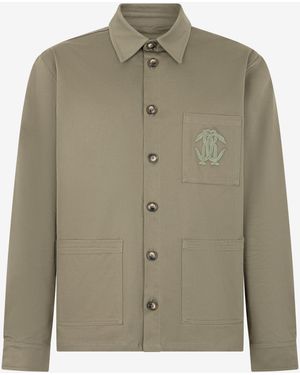 Roberto Cavalli Military Shirt Jacket With Monogram Rc - Green