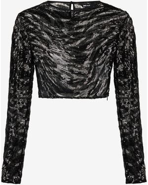Roberto Cavalli Crop Top With Rhinestone-Detailed Zebra Design - Black